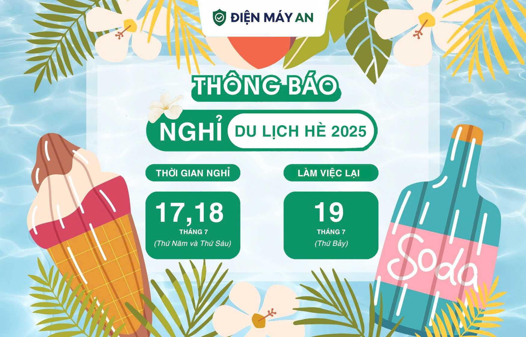 Thông báo lịch: Nghỉ du lịch hè 2025 tại Điện máy Quang Hưng